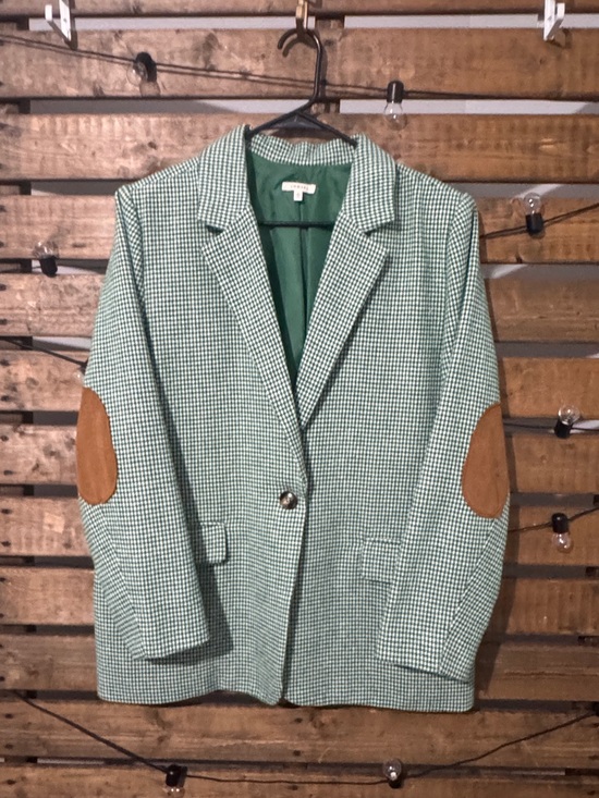 Jodifl Jackets & Blazers - Jodifl Green Houndstooth Blazer Faux Suede Elbow Patch Jacket Size L
